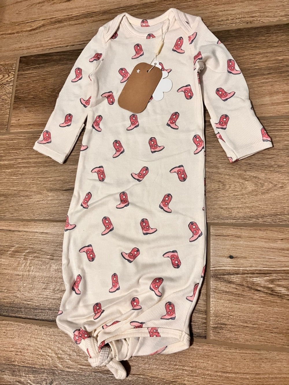 Angel Dear Cream Baby Gown with Pink Cowboy Boot Print NWT